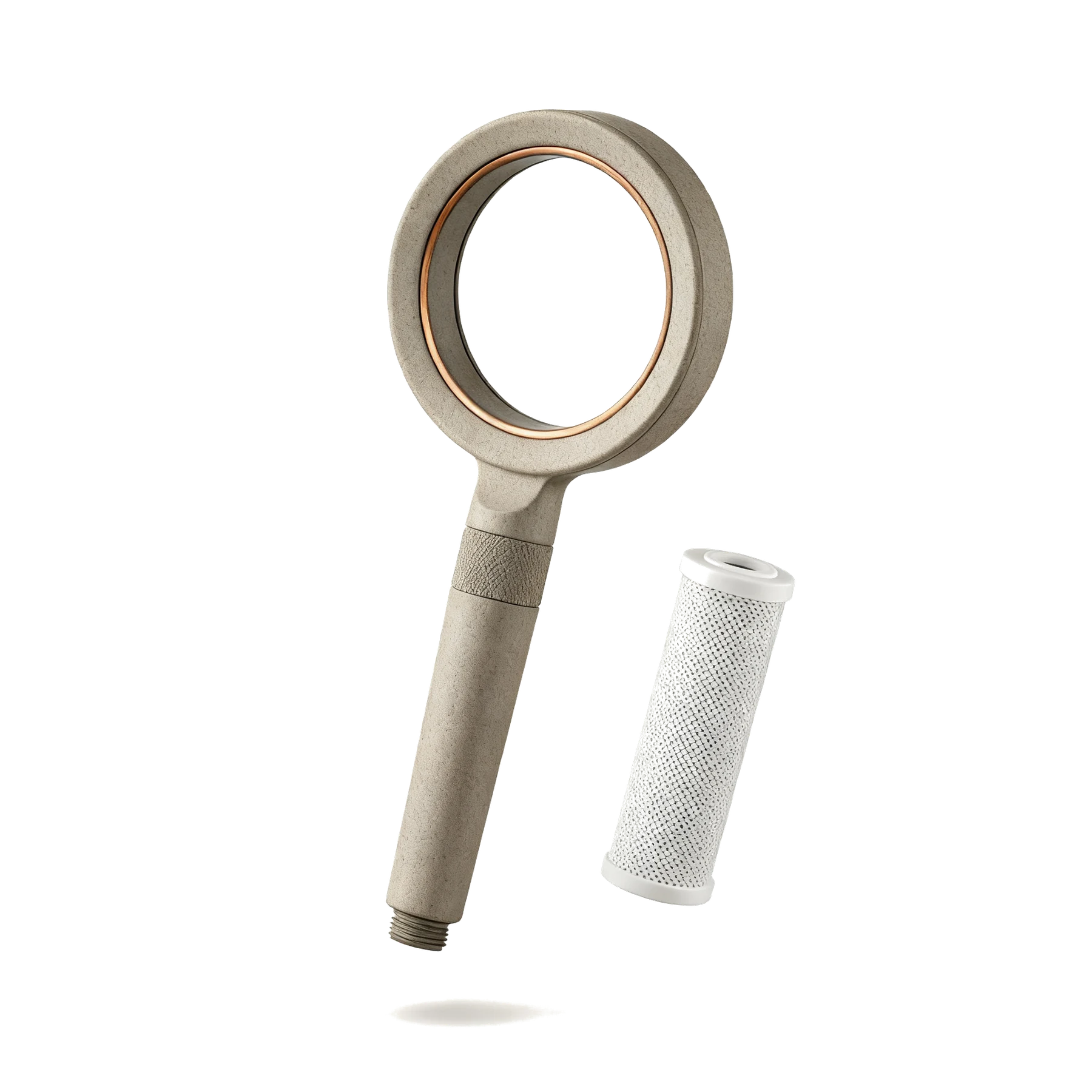 STRATA One filtered shower wand, stone finish with a bronze accent ring
